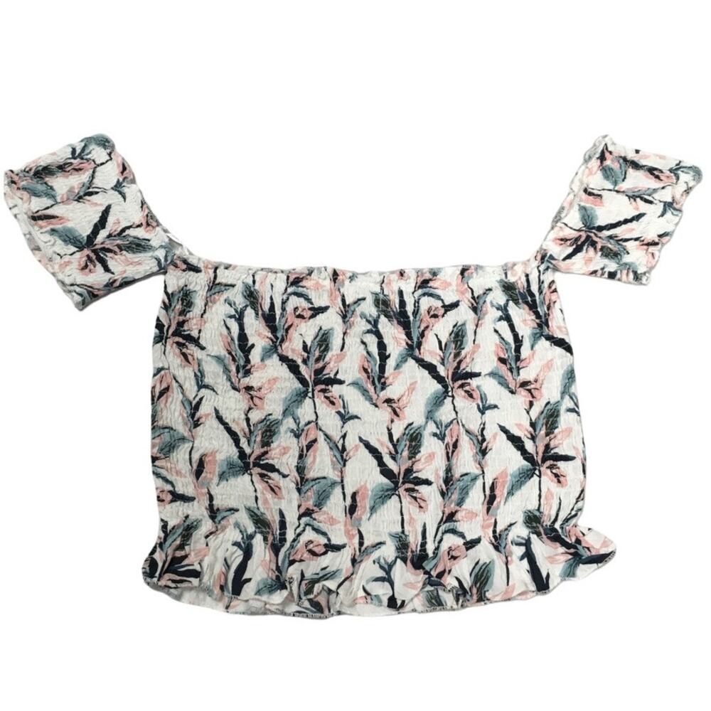 Kiwi & Punch Crop‎ Top Maui Pink Tropical Smocked Off Shoulder NEW Women's Large